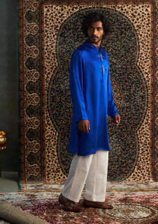 Blue Kurta And Straight Pants by Charkhee Men available on Indiaspopup.com