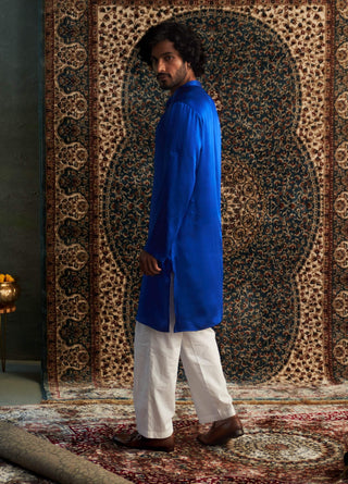 Blue Kurta And Straight Pants by Charkhee Men available on Indiaspopup.com