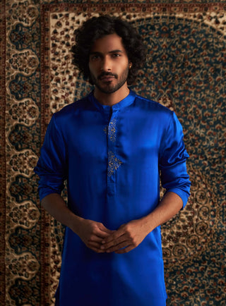 Blue Kurta And Straight Pants by Charkhee Men available on Indiaspopup.com