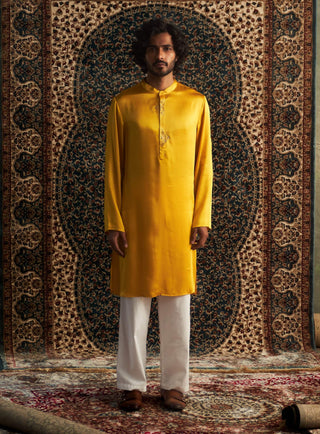 Marigold Kurta And Straight Pants by Charkhee Men available on Indiaspopup.com