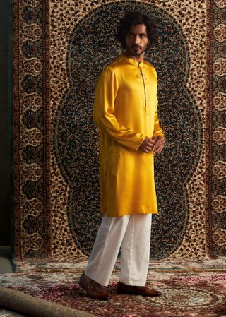 Marigold Kurta And Straight Pants by Charkhee Men available on Indiaspopup.com