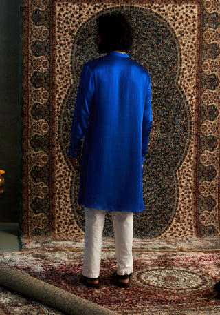 Blue Modal Satin Kurta And Straight Pants by Charkhee Men available on Indiaspopup.com