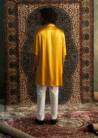 Marigold Short Sleeved Kurta And Pyjamas by Charkhee Men available on Indiaspopup.com