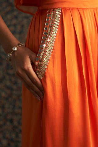 Saffron Embroidered Sheer Top And Palazzo Set by Charkhee available on Indiaspopup.com