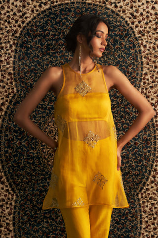 Marigold Short Tunic And Flared Pant Set by Charkhee available on Indiaspopup.com