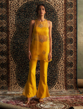 Marigold Short Tunic And Flared Pant Set by Charkhee available on Indiaspopup.com