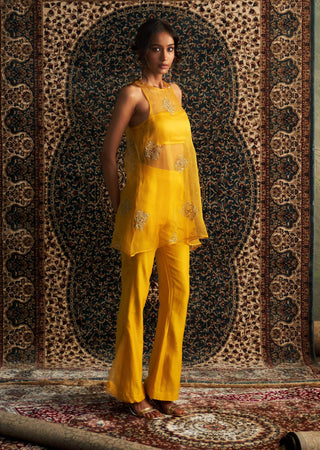 Marigold Short Tunic And Flared Pant Set by Charkhee available on Indiaspopup.com