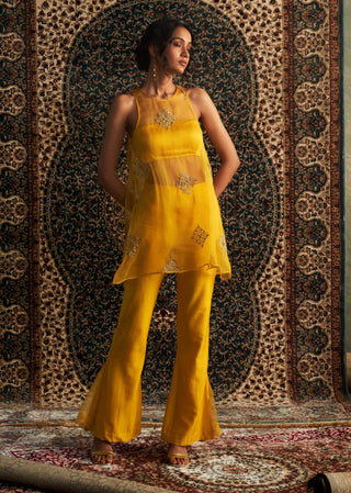 Marigold Short Tunic And Flared Pant Set by Charkhee available on Indiaspopup.com