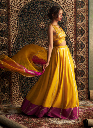 Marigold Embroidered Lehenga Set by Charkhee available on Indiaspopup.com