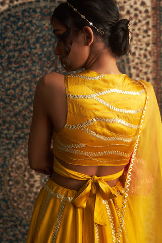 Marigold Embroidered Lehenga Set by Charkhee available on Indiaspopup.com