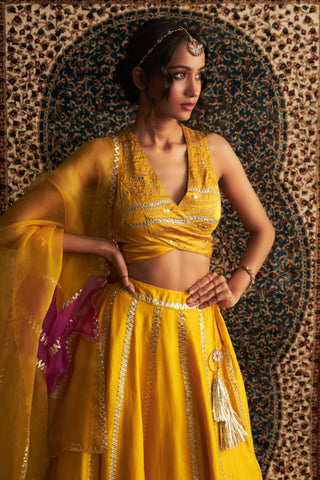 Marigold Embroidered Lehenga Set by Charkhee available on Indiaspopup.com