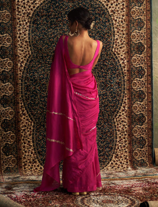 Rani pink embroidered chanderi sari and blouse