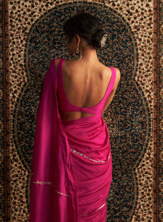 Rani pink embroidered chanderi sari and blouse