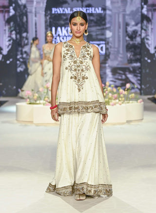 Jahanana off-white embroidered short anarkali and sharara set