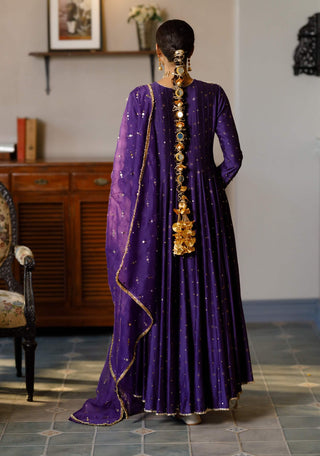 Zinat purple embroidered high low anarkali set