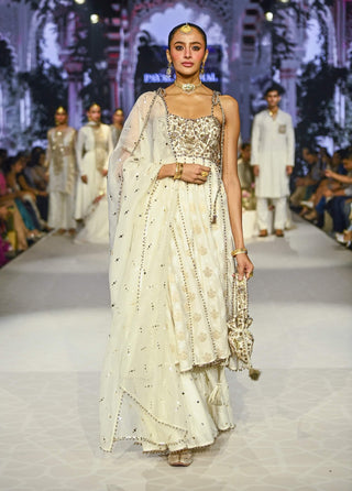 Ivory Fiza Strapless Anarkali And Sharara Set by Payal Singhal available on Indiaspopup