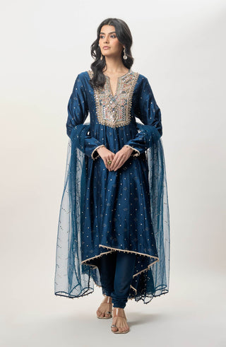 Ria navy blue embroidered anarkali set