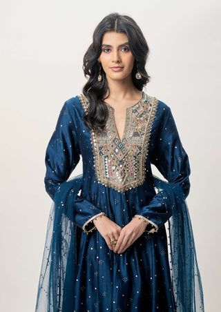 Ria navy blue embroidered anarkali set