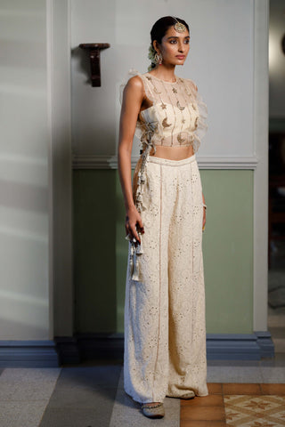 Stone embroidered bustier and pant set