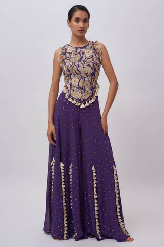 Purple georgette embroidered choli and sharara