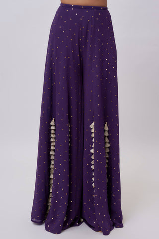 Purple georgette embroidered choli and sharara