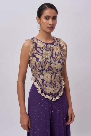 Purple georgette embroidered choli and sharara