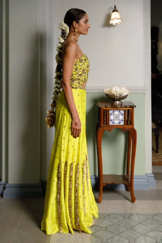 Nissa Lime Yellow Embroidered Choli With Sharara by Payal Singhal available on Indiaspopup