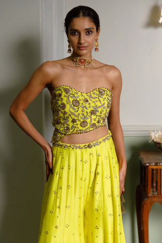 Nissa Lime Yellow Embroidered Choli With Sharara by Payal Singhal available on Indiaspopup