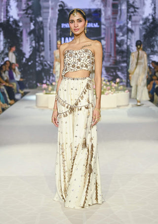 Nissa Off-White Embroidered Choli With Sharara by Payal Singhal available on Indiaspopup