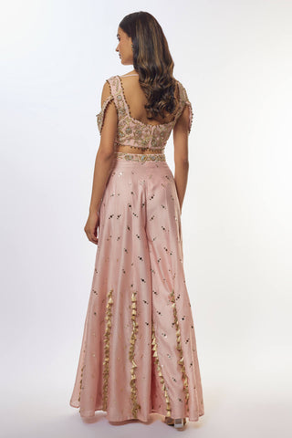 Rose pink embroidered choli, sharara and dupatta