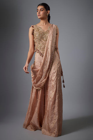 Dull rose tissue choli, sharara and pallu
