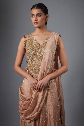 Dull rose tissue choli, sharara and pallu