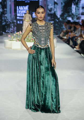 Benazir Emerald Green Choli And Sharara Pant by Payal Singhal available on Indiaspopup