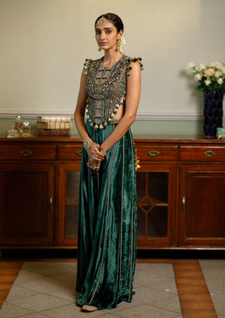 Benazir emerald green choli and sharara pant