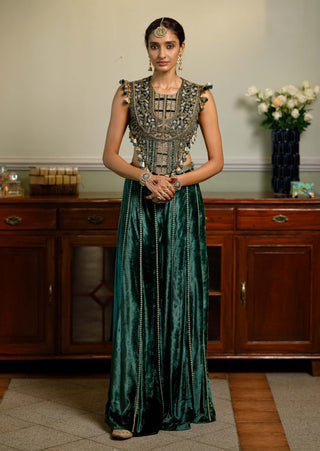 Benazir emerald green choli and sharara pant