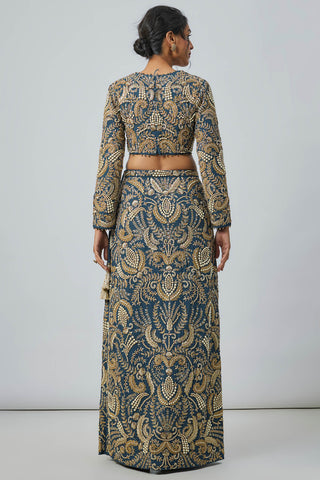 Navy blue embroidered choli and skirt