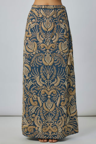 Navy blue embroidered choli and skirt