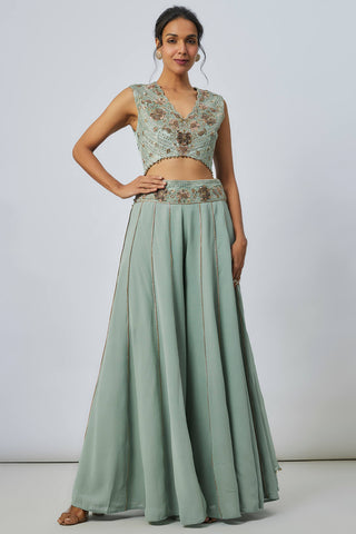 Seafoam embroidered choli and sharara