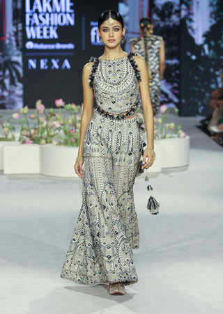 Off-White Embroidered Back Tie-Up Choli And Sharara by Payal Singhal available on Indiaspopup