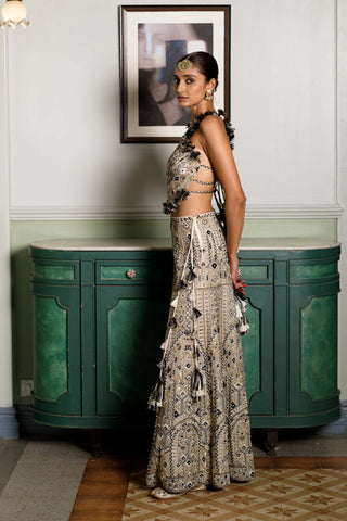 Off-White Embroidered Back Tie-Up Choli And Sharara by Payal Singhal available on Indiaspopup