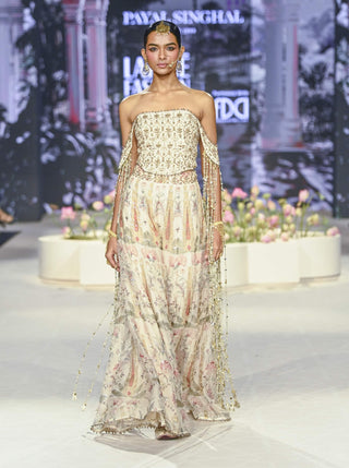 Anam Off-White Corset And Sharara Set by Payal Singhal available on Indiaspopup