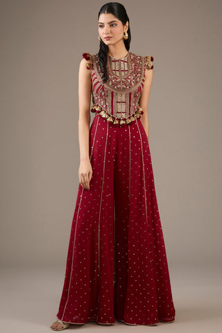 Maroon embroidered choli and sharara