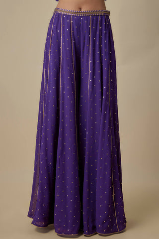Purple georgette embroidered choli and mukaish sharara
