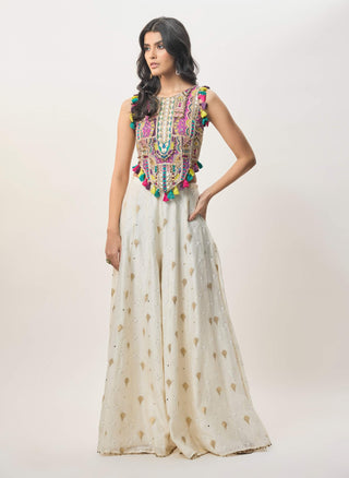 Fez off-white georgette choli and sharara