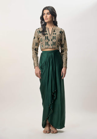 Sia emerald green choli and dhoti skirt