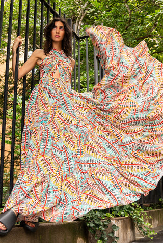 Ella red poison ivy print maxi dress
