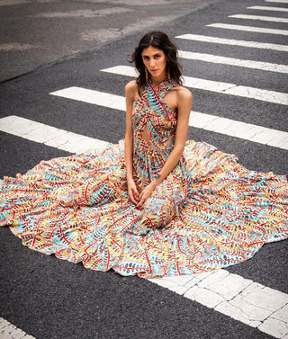 Ella red poison ivy print maxi dress
