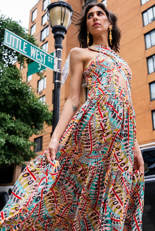 Ella red poison ivy print maxi dress