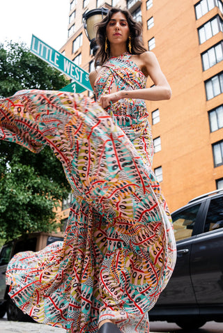 Ella red poison ivy print maxi dress