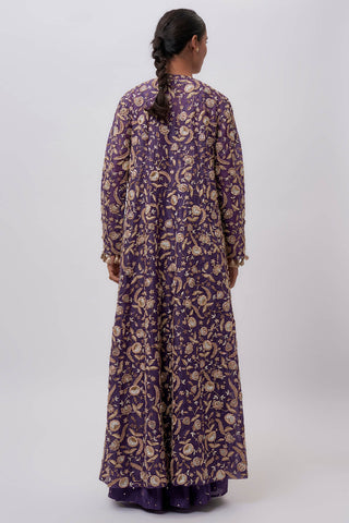 Purple embroidered choli, sharara and jacket